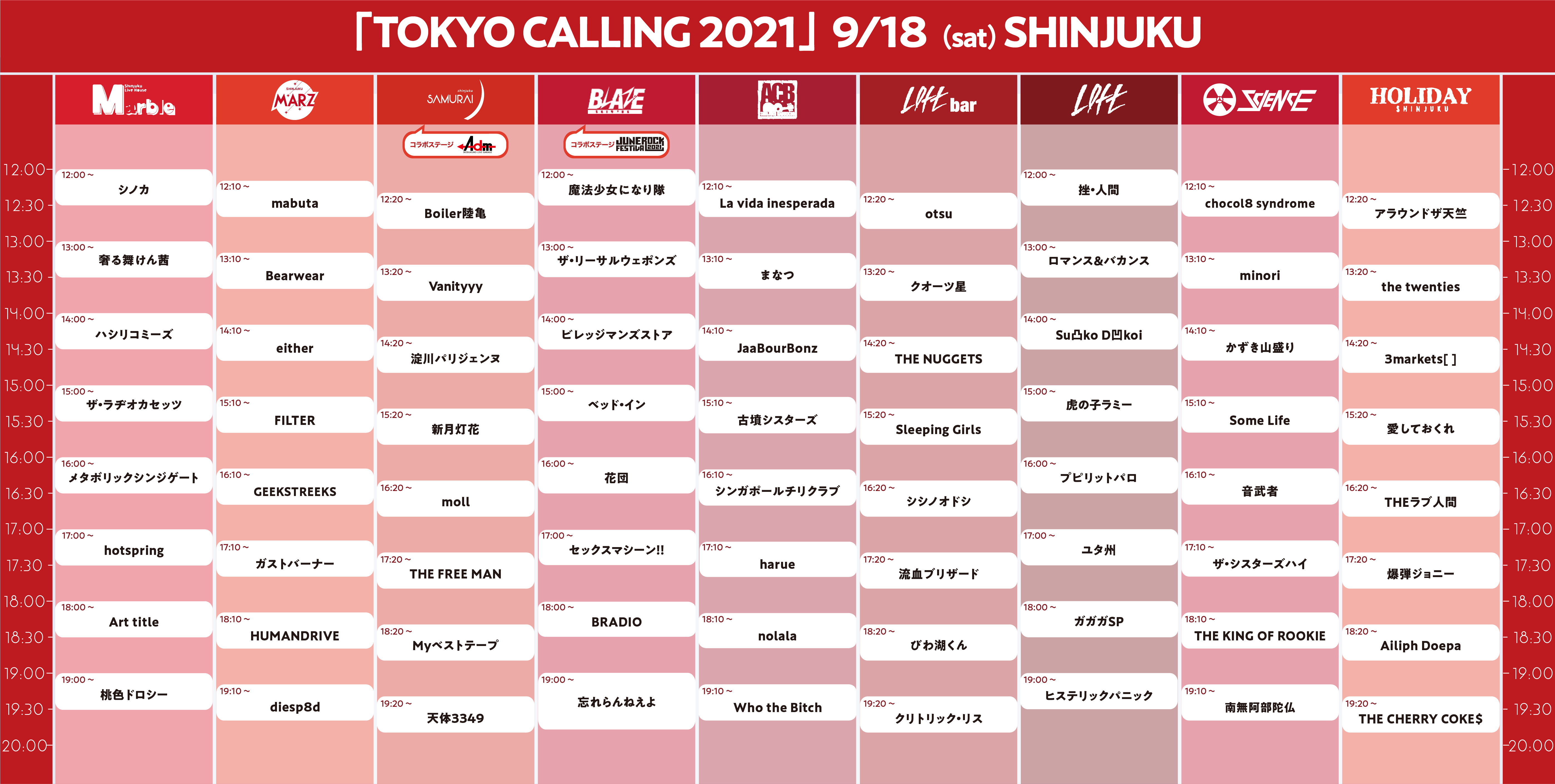 日本最大級のサーキットフェス Tokyo Calling 21 タイムテーブル解禁 Spice エンタメ特化型情報メディア スパイス