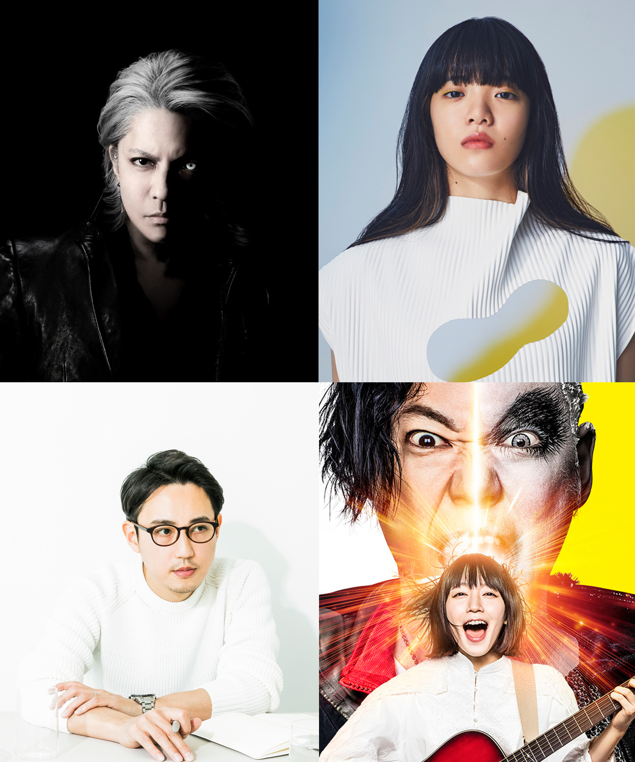 左上から時計回りに、HYDE、あいみょん、阿部サダヲ＆吉岡里帆、いしわたり淳司