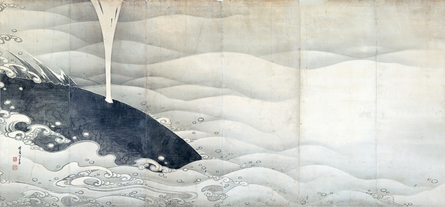 伊藤若冲《象と鯨図屏風》（左隻）寛政9(1797)年　滋賀・MIHO MUSEUM