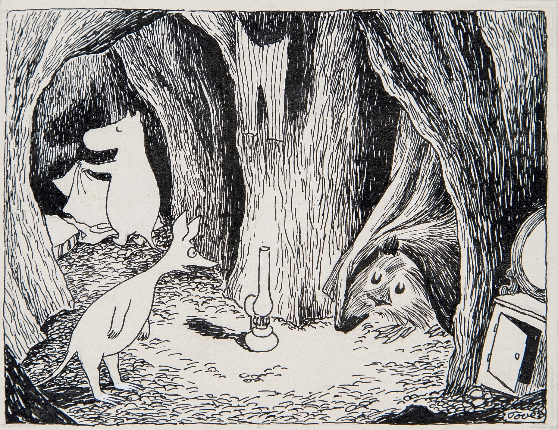 トーベ・ヤンソン≪「ムーミン谷の彗星」挿絵≫1946年　インク・紙　ムーミン美術館 (C)Moomin Characters TM