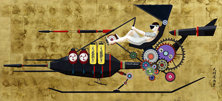  天明屋尚『ジャパニーズスピリット十七号機』2015　アクリル、箔、パネル　92×200cm ©TENMYOUYA Hisashi, Courtesy Mizuma Art Gallery