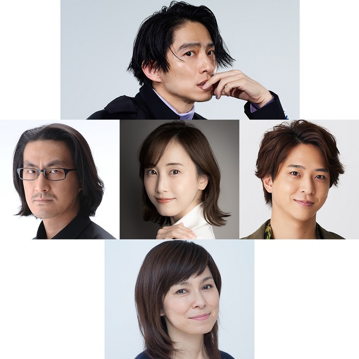 （上段）三宅 健（中段左から）粟根まこと、松井玲奈、寺西拓人（下段）高田聖子　