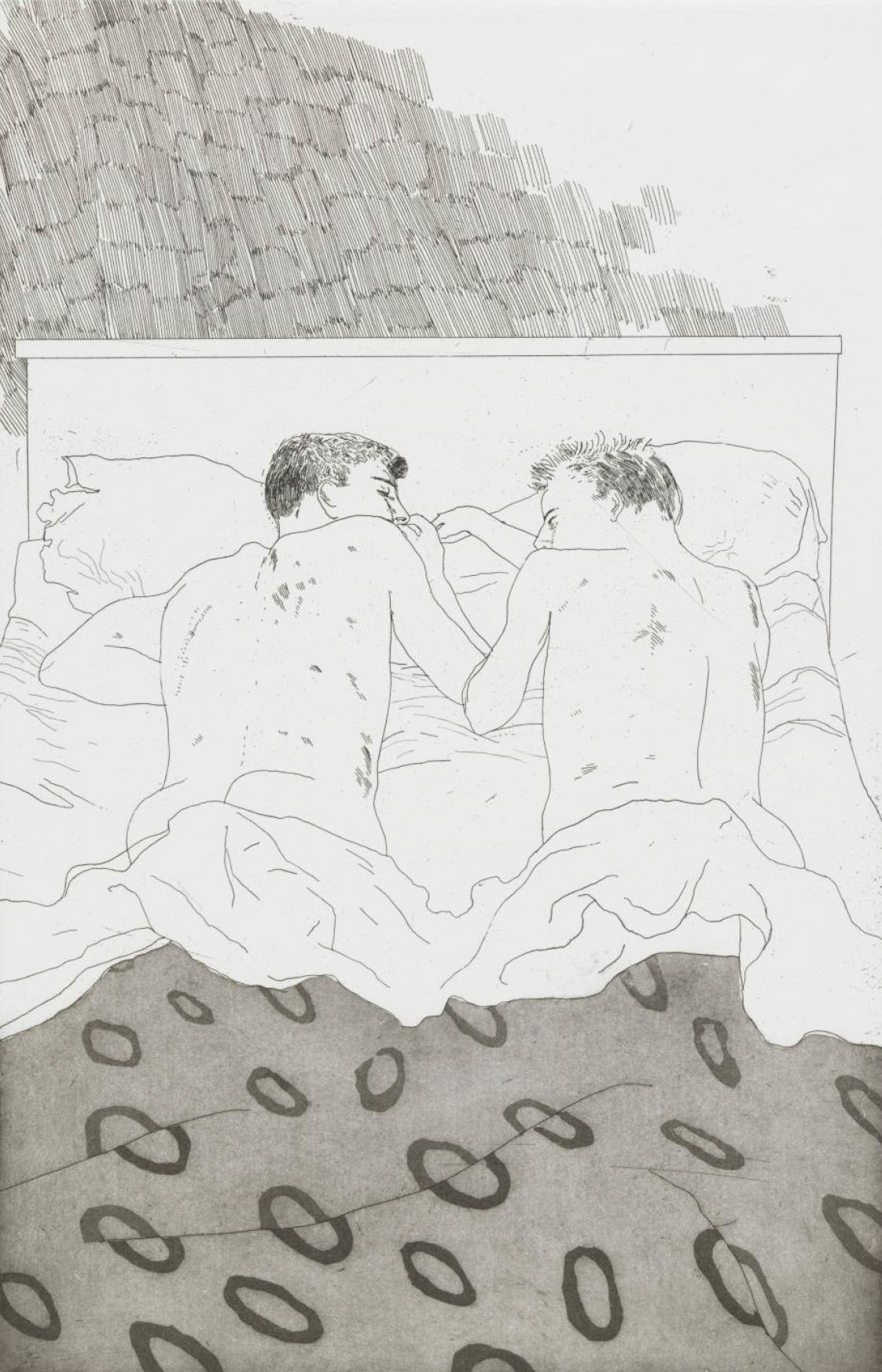 デイヴィッド・ホックニー 《23, 4歳のふたりの男子》C.P. カヴァフィスの14編の詩のための挿絵より 1966年エッチング、アクアチント／紙 34.5×22.3cm Tate: Purchased 1992 ⓒ David Hockney