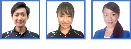 ドアラ体操の講師を務める中島健太トレーナー（左）、安井汐音トレーナー（中央）、体操解説の野々山貴子さん（右）