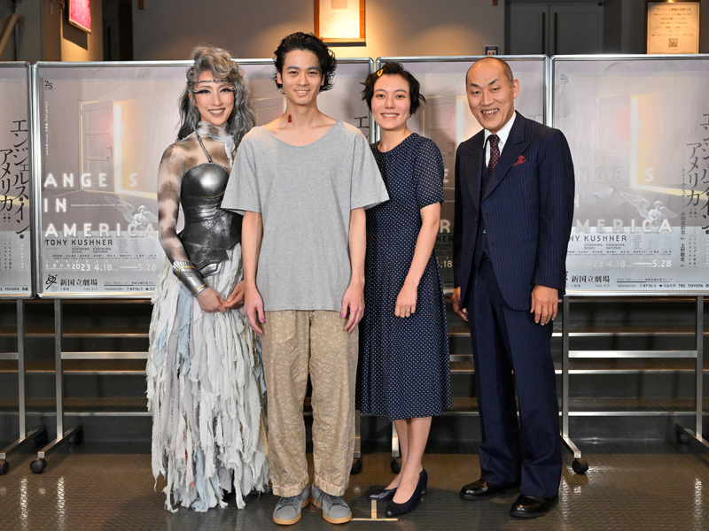 初日前会見（左から）水 夏希、岩永達也、鈴木 杏、山西 惇