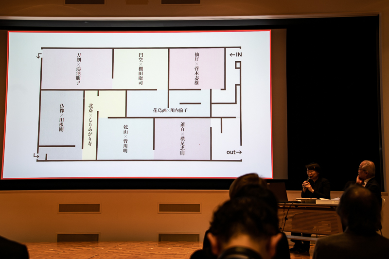 「仙厓×菅木志雄」から始まり、「蕭白×横尾忠則」で終わる8つの展示室。