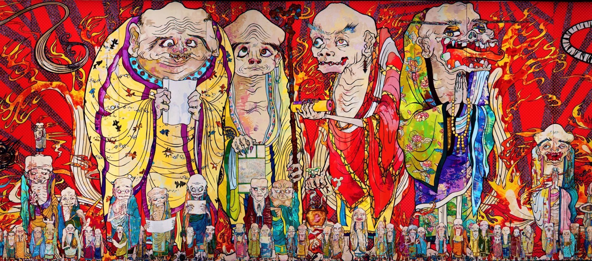 五百羅漢図 (部分)2012年　アクリル、キャンバス、板にマウント　302 x 10,000cm　個人蔵