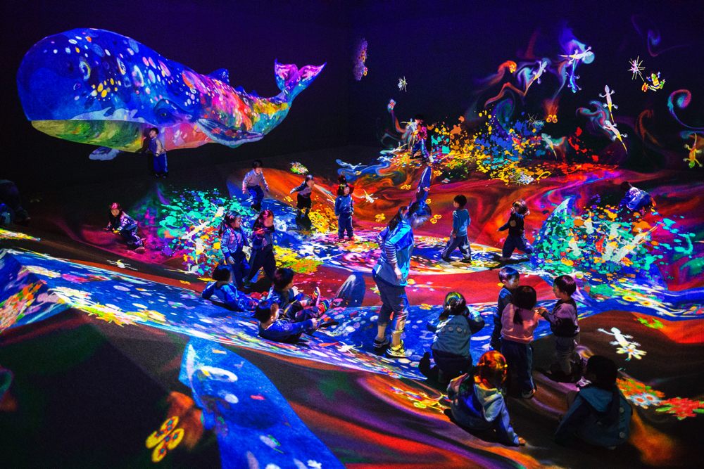 グラフィティネイチャー - 山と谷 	 	Graffiti Nature - Mountains and Valleys teamLab, 2016-, Interactive Digital Installation 