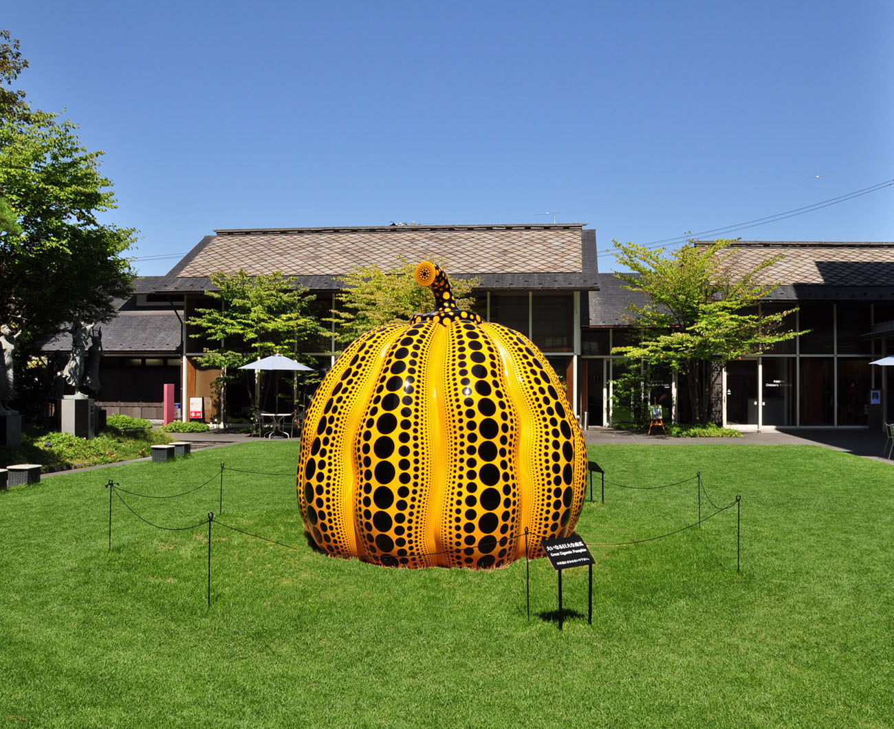 《大いなる巨大な南瓜》2012年時の展示風景より　(c)YAYOI KUSAMA