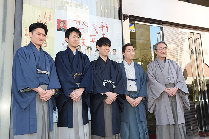 （左より）中村隼人、坂東新悟、坂東巳之助、中村米吉、中村錦之助