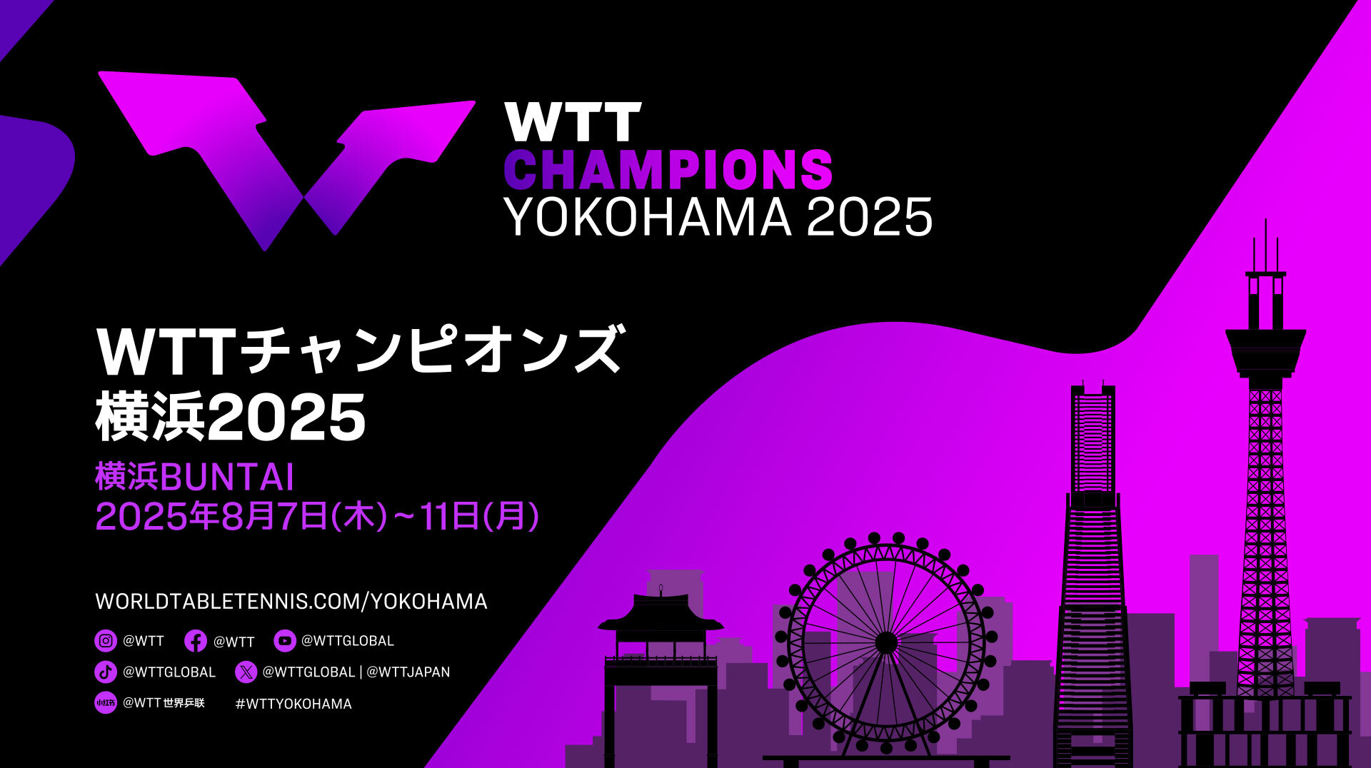 『WTTチャンピオンズ横浜2025』が8月7日から横浜でいよいよ開幕する