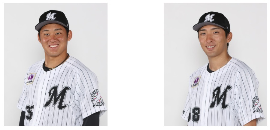 スペシャルムービーに出演する35番・鈴木昭汰投手（左）と58番・河村説人投手（右）