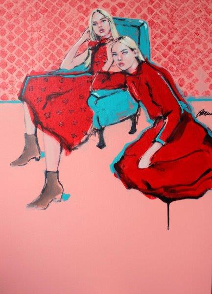 ぺトラ・カインデル 「Girls in red dress」 70×50 cm アクリル 2018