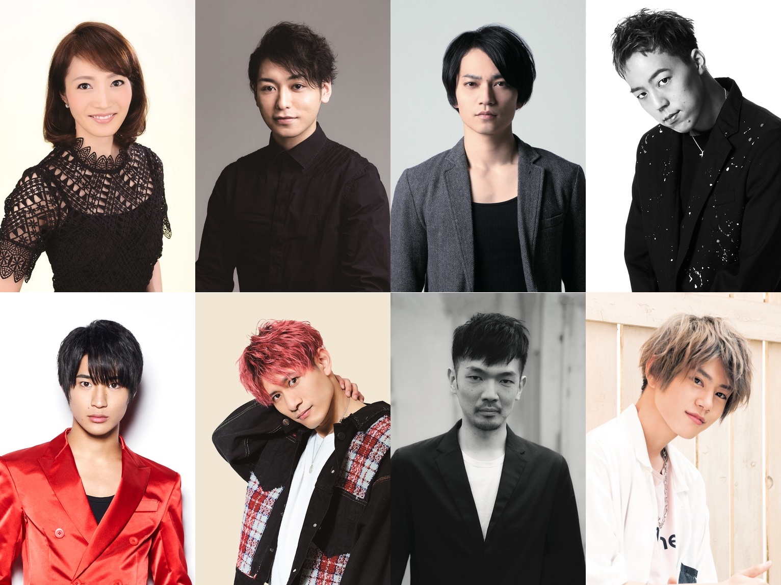 左上から 純矢ちとせ、川原一馬、荒木健太朗、世界 (EXILE / FANTASTICS from EXILE TRIBE)、平野泰新 (MAG!C☆PRINCE)、Toyotaka (Beat Buddy Boi)、高田秀文 (DAZZLE)、新里宏太
