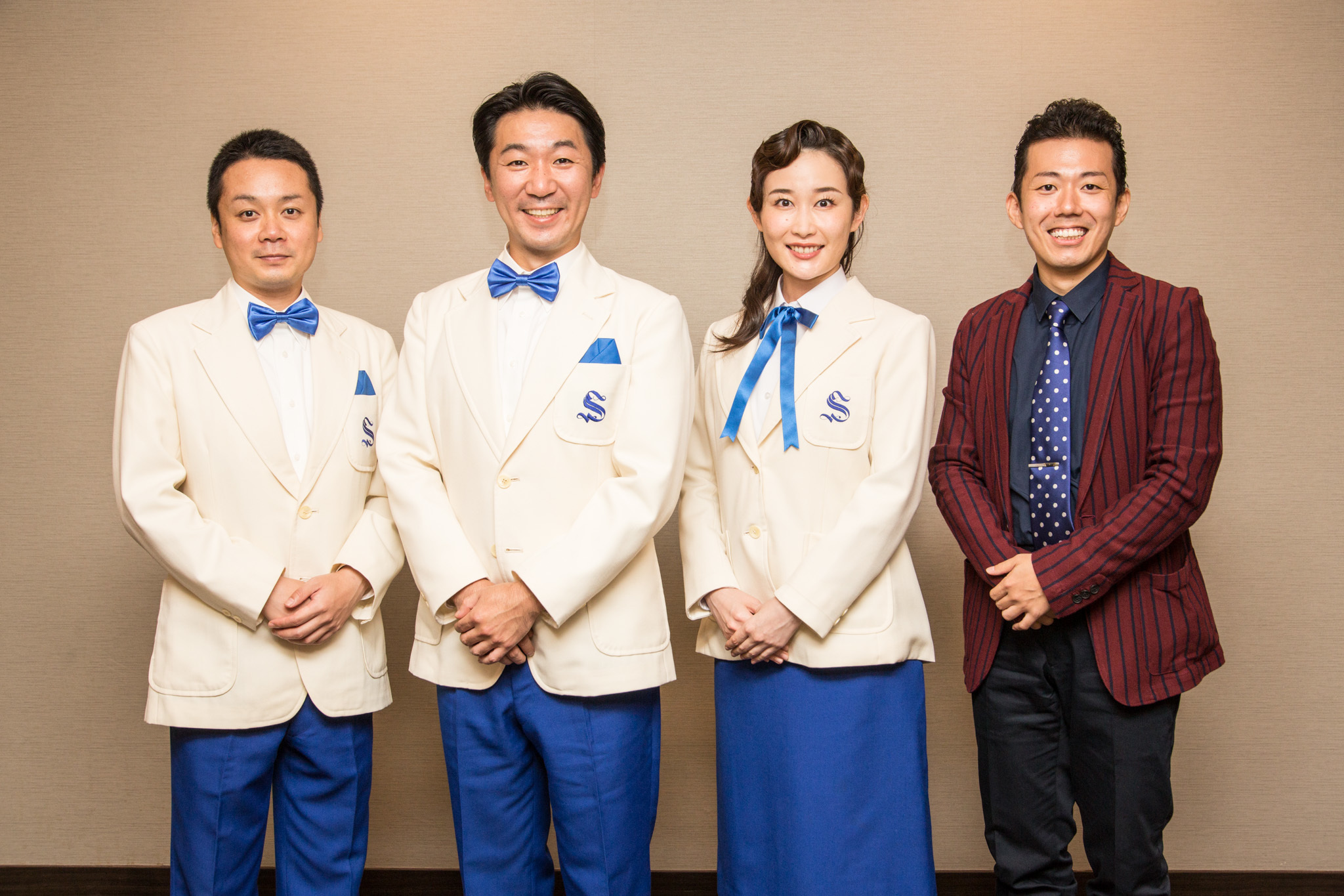 『松竹新喜劇　錦秋公演』（左から竹本真之、植栗芳樹、桑野藍香、藤山扇治郎）　撮影＝田浦ボン