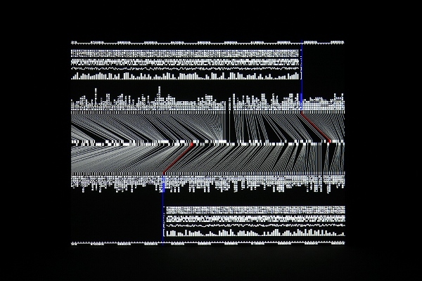 池田亮司『datamatics [prototype-ver.2.0]』（2006-） Photo by Ryuichi Maruo © Ryoji Ikeda 　courtesy of Yamaguchi Center for Arts and Media (YCAM)