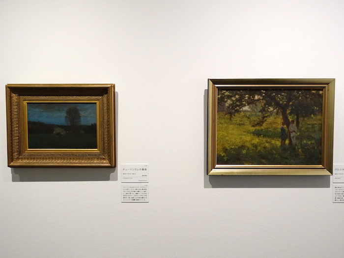 左から《チューリンガムの黄昏》明治38年　福岡市美術館、《グロスター》明治37年　個人蔵