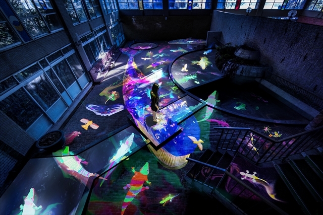グラフィティネイチャー - 廃墟の湯屋に住む生き物たち / Graffiti Nature - Living in the Ruins of a Bathhouse teamLab, 2017, Interactive Digital Installation