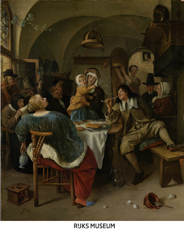 ヤン・ステーン 《家族の情景》 1665-1675年頃    油彩・板 48.5×40cm    アムステルダム国立美術館  