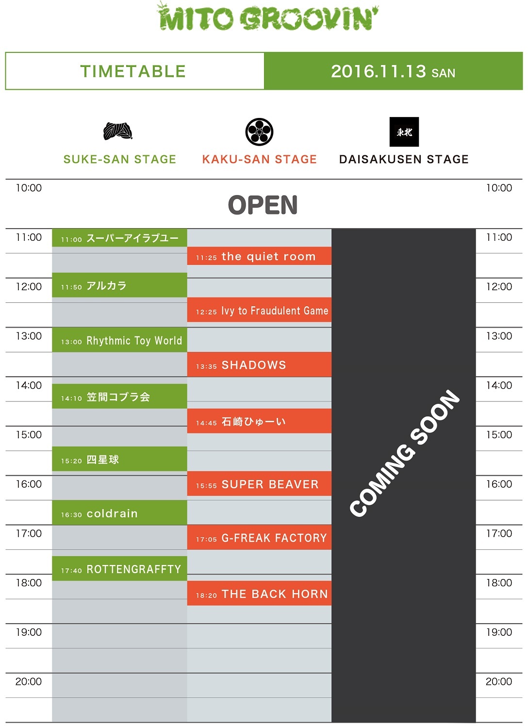 水戸の新ロックフェス Mito Groovin 16 タイムテーブル発表 Sim Mucc The Back Horn My Hair Is Badら Spice エンタメ特化型情報メディア スパイス