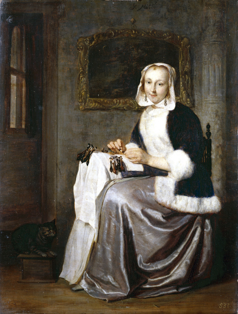 ハブリエル・メツ―《レースを編む女》1661-64年頃 ドレスデン国立古典絵画館　 (C) Gemäldegalerie Alte Meister, Staatliche Kunstsammlungen Dresden, Photo by Elke Estel/Hans-Peter Klut