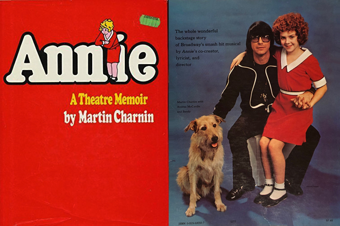 マーティン・チャーニン著「Annie: A theatre memoir」表表紙＋裏表紙 （サンディの右でアンドレア・マカードルを膝に乗せているのがチャーニン）
