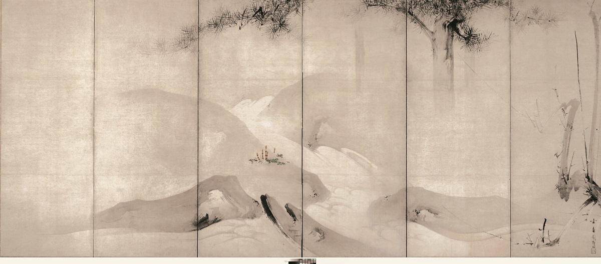月下渓流図屏風（右隻） 海北友松筆 ネルソン・アトキンズ美術館（米国） 桃山時代 17世紀 通期展示 Photography by Mel McLean, courtesy of the Nelson-Atkins Museum of Art