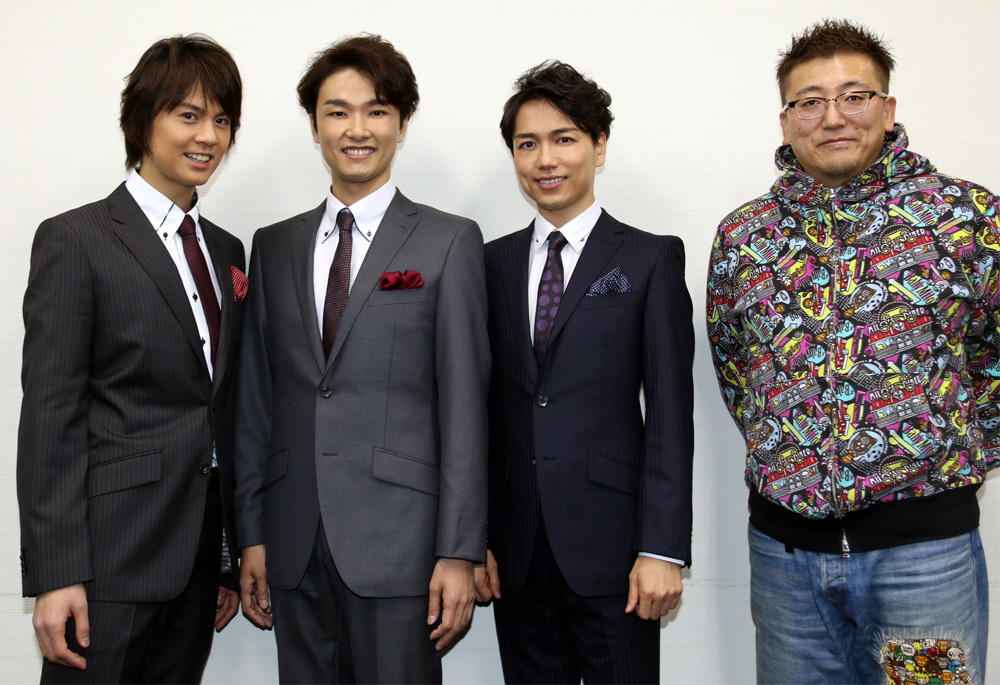 （左から）浦井健治、井上芳雄、山崎育三郎、福田雄一「トライベッカ」